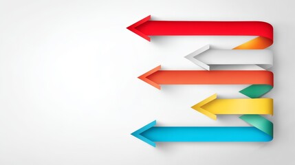 Fototapeta premium Vibrant colorful arrows pointing in various directions on pristine white background abstract concept of progress and guidance.