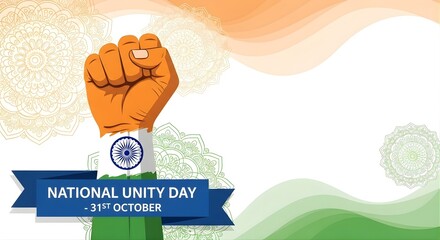 National Unity Day India illustration with  raised fists in indian flag colors