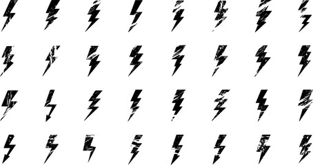 Grunge Lightning Bolt Icon ? Electric Power and Thunderbolt Vector set on white background..eps