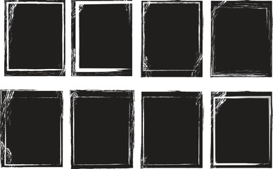 Grunge rectangular frames vector set.Dirty brush stroke borders with vintage grunge texture.Isolated on white background. Vector illustration, high quality, clean layout..eps