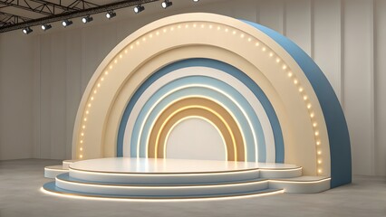 Obraz premium Modern rainbow stage with illuminated podium for events and presentations