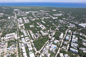 Naklejka premium Aerial Drone View of Residential Area in Tulum, Mexico