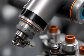 A robotic arm operates in a manufacturing setting, emphasizing automation and precision.