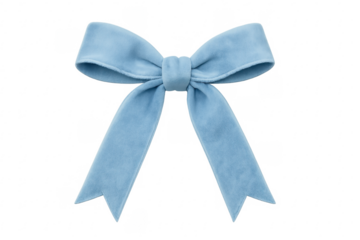 Light blue velvet ribbon bow on transparent background