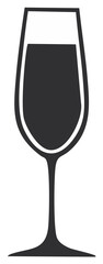 Silhouette illustration of a champagne glass filled with a dark liquid, isolated.