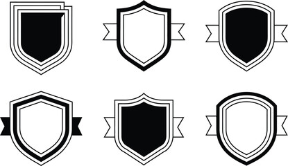 Collection of Six Black and White Shield Emblems with Ribbons