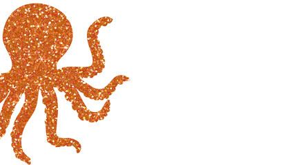Vibrant Orange Glitter Octopus Marine Animal Silhouette