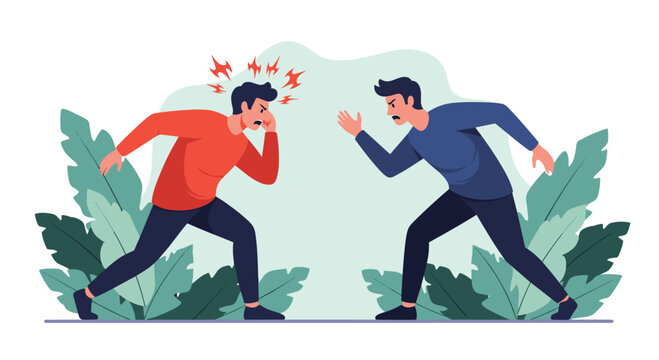 Two Men Arguing Face to Face with Angry Expressions.