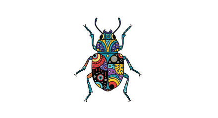 Fototapeta premium Colorful insect illustration with intricate patterns and details on white background.