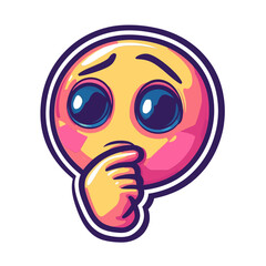 Fototapeta premium Stylized, cartoon emoji with large expressive eyes, a hand over the mouth, showing shyness, pleading, or cuteness. Great for social media, messaging apps, articles on emotion, or digital communication