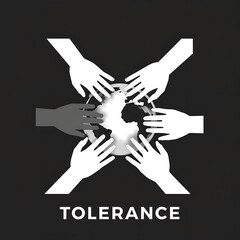 A graphic depicts hands of diverse colors surrounding a globe, with the word 'TOLERANCE' below.