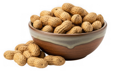 Bowl of peanuts in shell isolated on transparent background, a healthy snack option