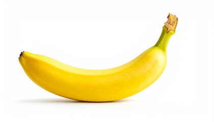 A close-up studio shot of a ripe yellow banana isolated on a clean white background.