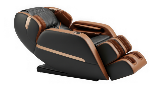Modern massage chair isolated on transparent background, designed for relaxation