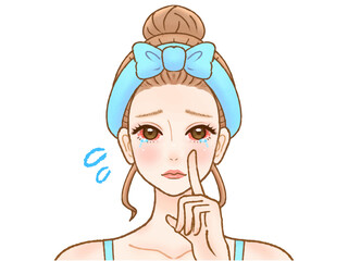 両目が充血して涙目になる大人女性のイラスト素材2