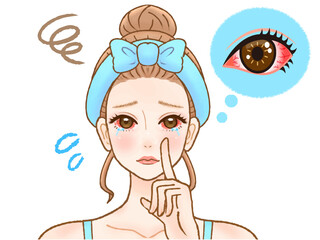 両目が充血して涙目になる大人女性のイラスト素材