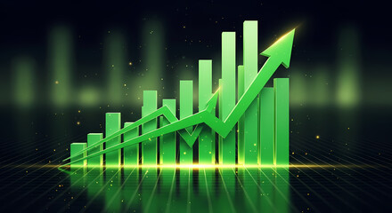 A vibrant green graph illustrates upward financial growth, with an arrow indicating positive trends and business success in a dynamic environment.