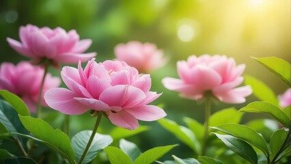 Pink Petals on Soft Green Leaves in Garden