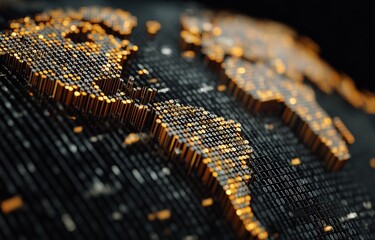 digital world map made of binary code and numbers on a black background, global network concept with digital data transfer around earth for online business or financial exchange industry Generative AI
