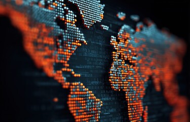 digital world map made of binary code and numbers on black background, global network concept, digital technology online connection Generative AI