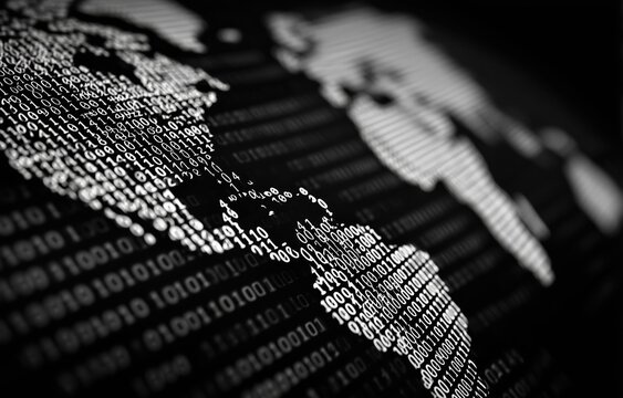 digital world map made of binary code and numbers on black background, global network concept, digital technology online connection Generative AI - Powered by Adobe