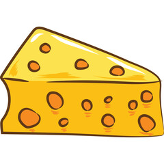 A Slice of Yellow Cheese With Round Holes and Orange Hue Isolated on a Transparent Background