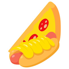A Sliced Pizza Topped Hot Dog With Yellow Mustard And Red Sausage Isolated On A White Background In Isometric Style