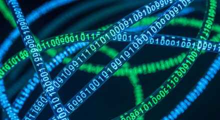 Abstract Digital Network Binary Code Streaming Across a Dark Background, Data Flow Visualization