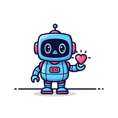 Cute Cartoon Robot Holding a Red Heart Symbol.