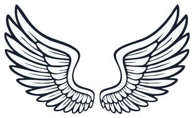 Obraz premium Stylized pair of angel wings with spread feathers in a black and white graphic illustration