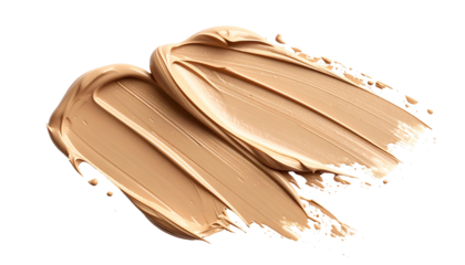 Close-up shot shows two parallel strokes of light beige cosmetic product against black background
