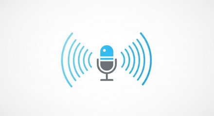 Microphone icon with sound waves, representing audio recording, podcasting, voice communication, or speech recognition technology