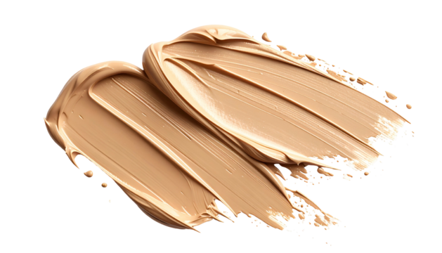 Close-up shot shows two parallel strokes of light beige cosmetic product against black background
