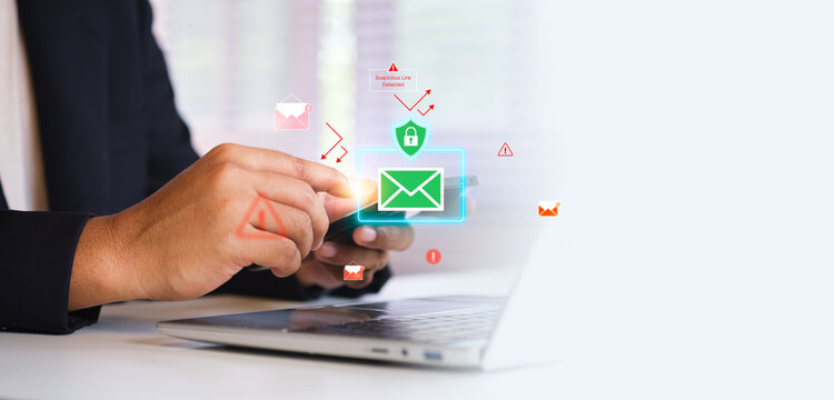 Suspicious Email Link Detected, Cybersecurity Warning, digital warning interface, phishing email and a suspicious link detection alert. Concept for cybersecurity, email threats, phishing prevention - Powered by Adobe
