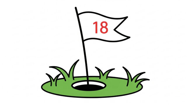 Illustration of a golf hole with a flag marked 18, a simple and clean design for golfrelated content and designs