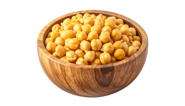 Cooked chickpeas fill a rustic wooden bowl, a warm and appetizing presentation