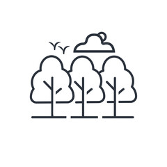   landscape outline icon. linear style sign for mobile concept and web design. Trees clouds and flying birds in the sky simple line vector icon. Symbol, logo illustration