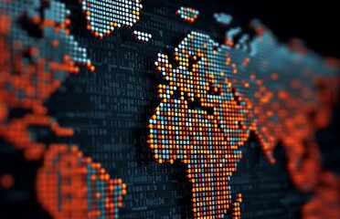 digital world map made of binary code and numbers on black background, global network concept, digital technology online connection Generative AI - Powered by Adobe