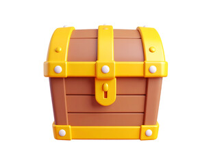 3D Stylized Cartoon Treasure Chest with Golden Bands and Lock on Black Background