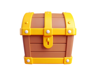 3D Stylized Cartoon Treasure Chest with Golden Bands and Lock on Black Background