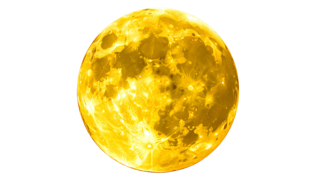 A glowing yellow celestial sphere with a rough, cratered surface against a black void