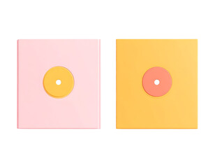 Minimalist Pink and Yellow Album Covers with Vinyl Records, Overhead View