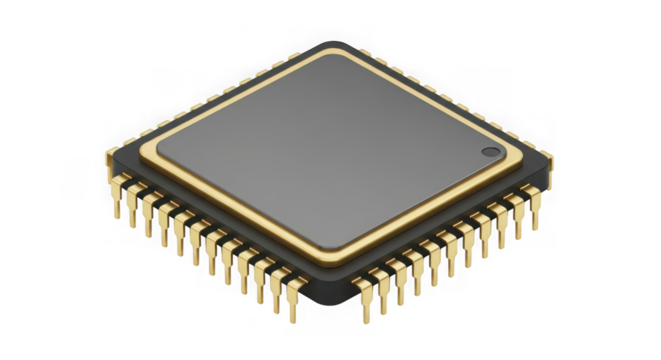 Computer chip isolated on transparent background, a vital component of electronics