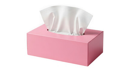 Pink tissue box with white tissues isolated on transparent background