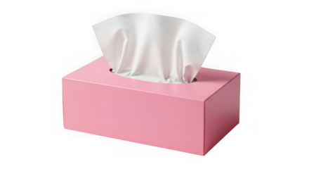 Pink tissue box with white tissues isolated on transparent background