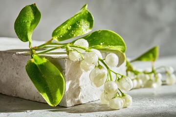 Elegant White Flowers On Light Gray Stone