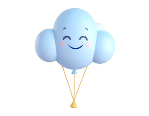 Cute Smiling Blue Cloud Balloon Character with Rosy Cheeks on Black Background, 3D Render