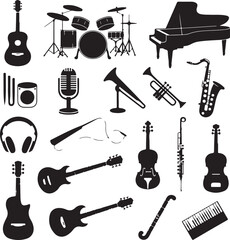 Music & Instrument Silhouette Vector Icons