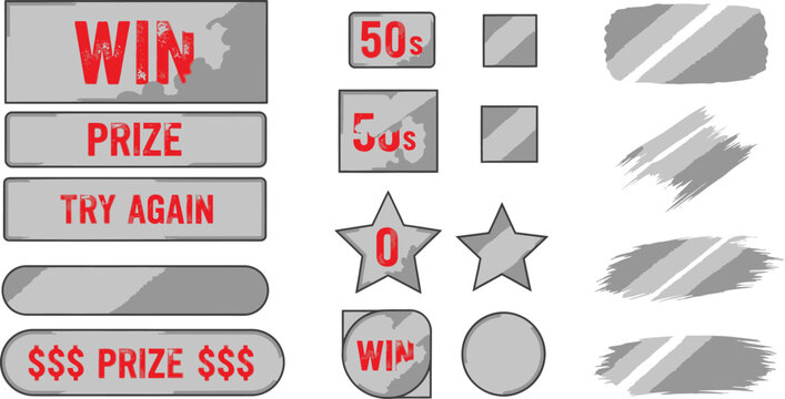 Scratch card elements vector win prize try again scratch off texture