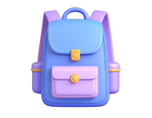 3D render of a blue and purple school backpack, minimalist design for education and back to school themes.